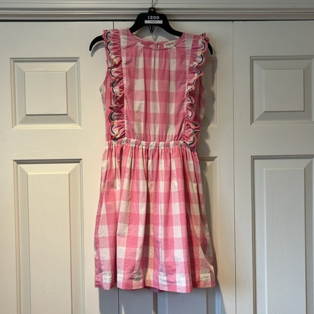 Crewcuts Girls pink gingham embroidered cotton dress age 12